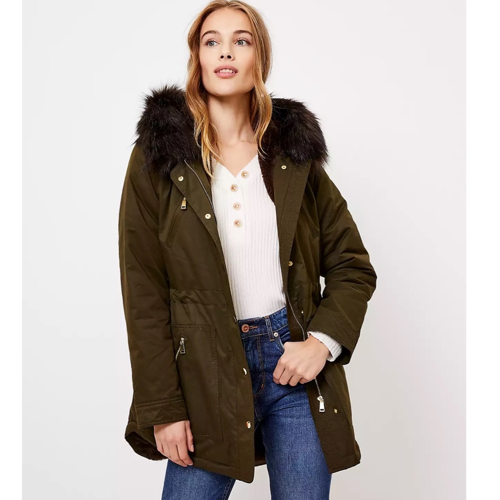 Loft Modern Parka Coat Olive Army Green Winter Jacket